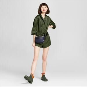 HUNTER x TARGET Green Utility Zip Front Silky Romper LARGE Drawstring Casual